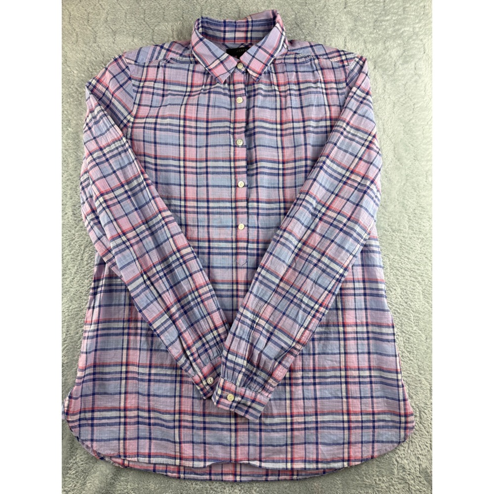 J. Crew Girls Plaid Long Sleeve Button Up Shirt Size 2T Pink Blue White